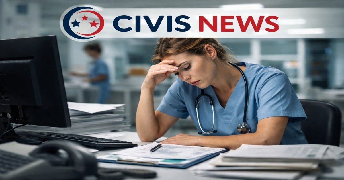 Asistenta medicala epuizata completand documente intr-un spital din Romania